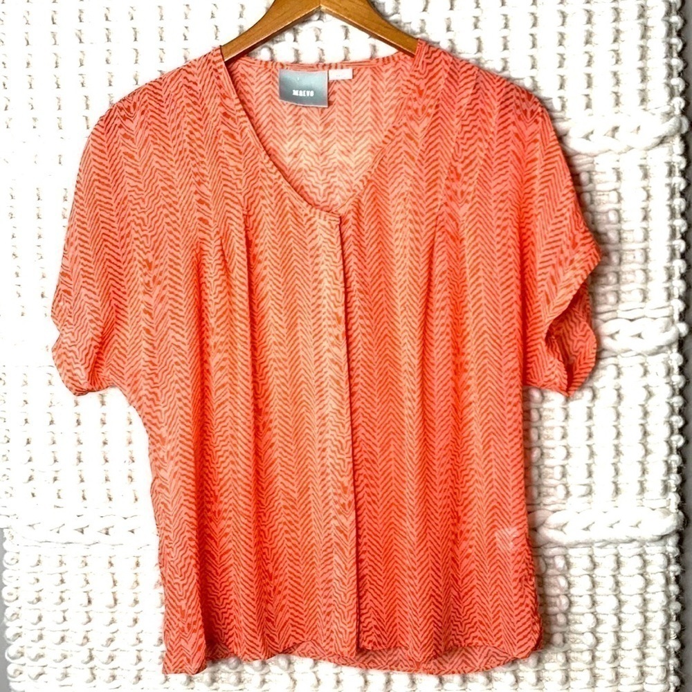 Anthropologie Maeve Silk Coral/Orange Boxy Fit Short Sleeve Top